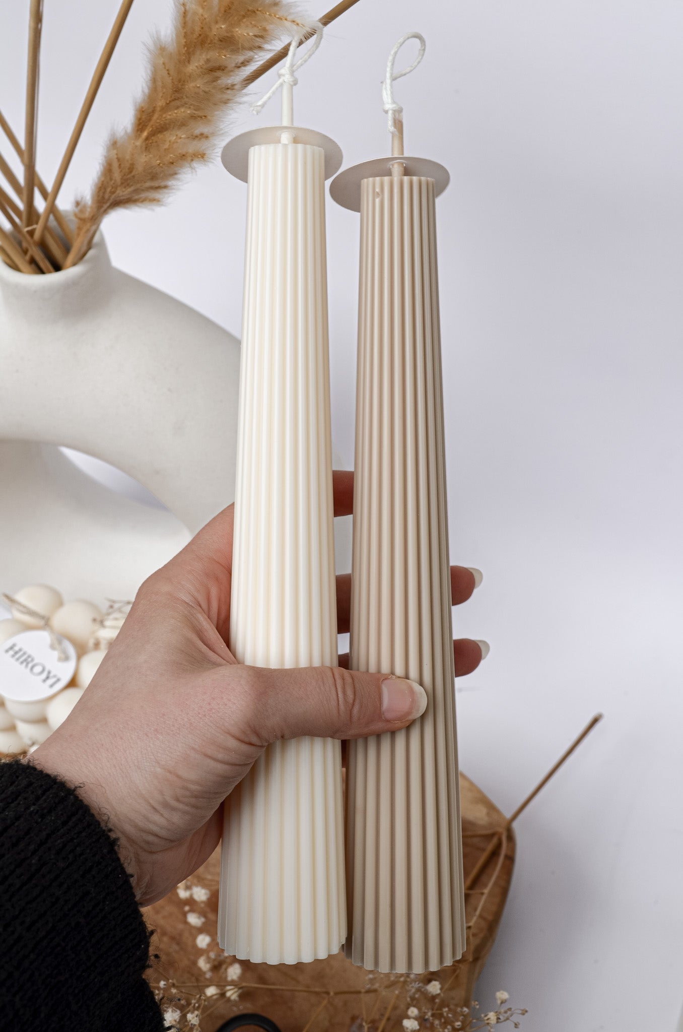 elegant ribbed 2cm thick taper candle 