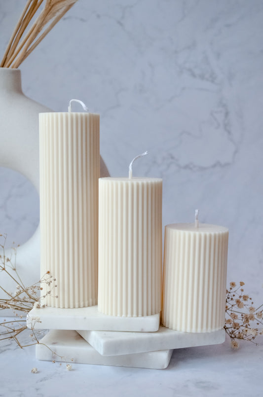 Ribbed Pillar Candle Trio