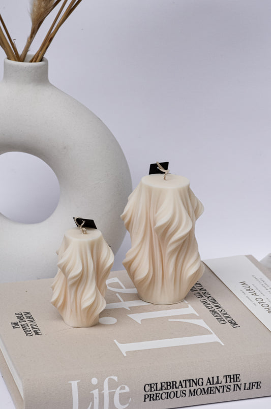 Wavy silky waterfall decorative candle pair