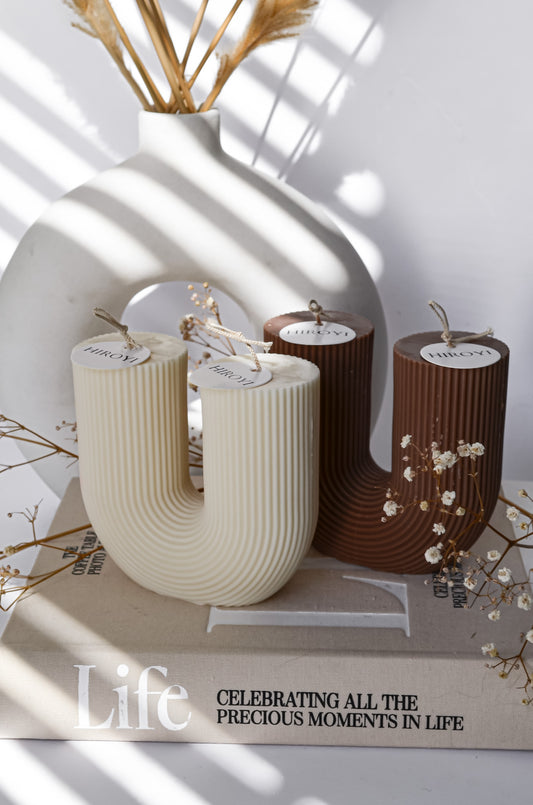 Ribbed U shape modern candle design for minimalist homes